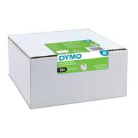 Ein weißer Karton mit DYMO-Etiketten mit einem grünen Produktetikett auf der Vorderseite.