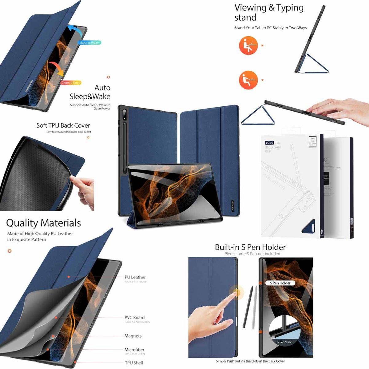 Für Samsung Galaxy Tab S8 Ultra Tasche Blau Hülle Etuis Design DUX DUCIS Smart Cover Case Schutz Kappe aufstellen
