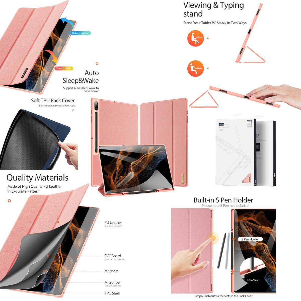 Für Samsung Galaxy Tab S8 Ultra Tasche Pink Hülle Etuis Design DUX DUCIS Smart Cover Case Schutz Kappe aufstellen