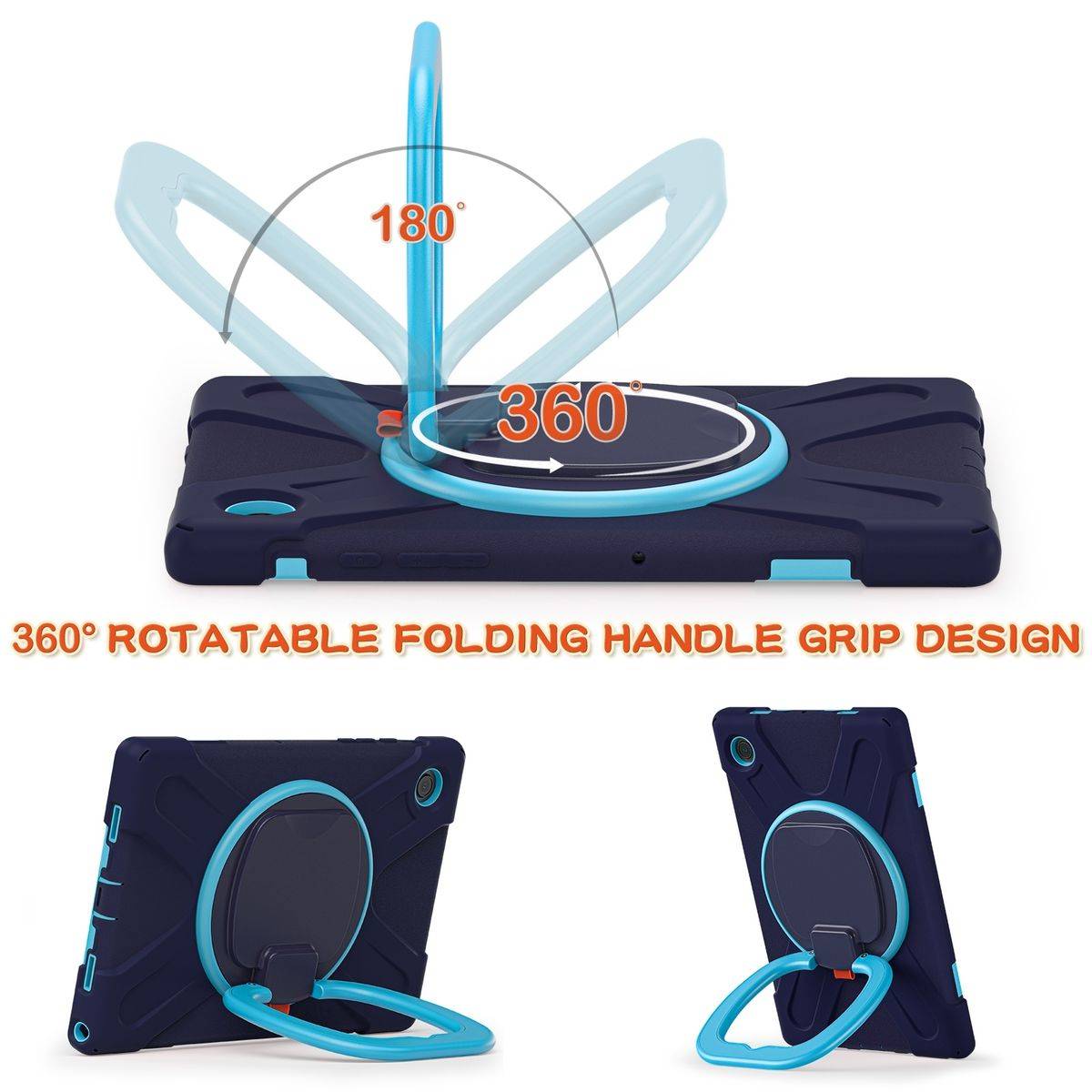 Für Samsung Galaxy Tab A8 2021 X205 X200 aufstellbare Outdoor Hybrid Dunkelblau 360 Grad mit Trage Gurt Tablet Tasche Etuis Cover Case Schutz Robust