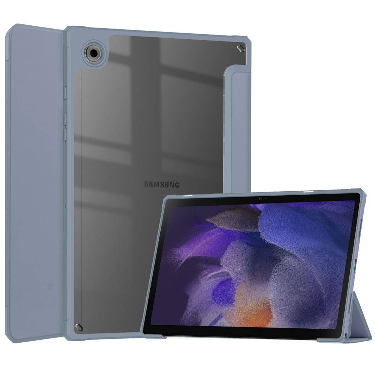 Für Samsung Galaxy Tab A8 2021 X200 / X205 Tasche Lila Hülle Etuis Design Acryl Smart Cover Case Schutz Kappe aufstellen