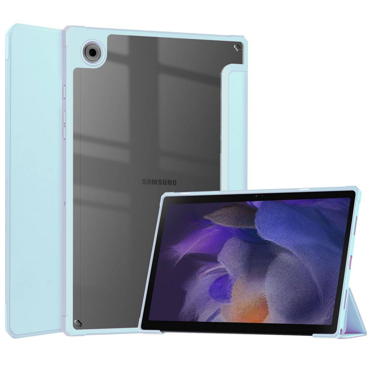 Für Samsung Galaxy Tab A8 2021 X200 / X205 Tasche Hell Blau Hülle Etuis Design Acryl Smart Cover Case Schutz Kappe aufstellen