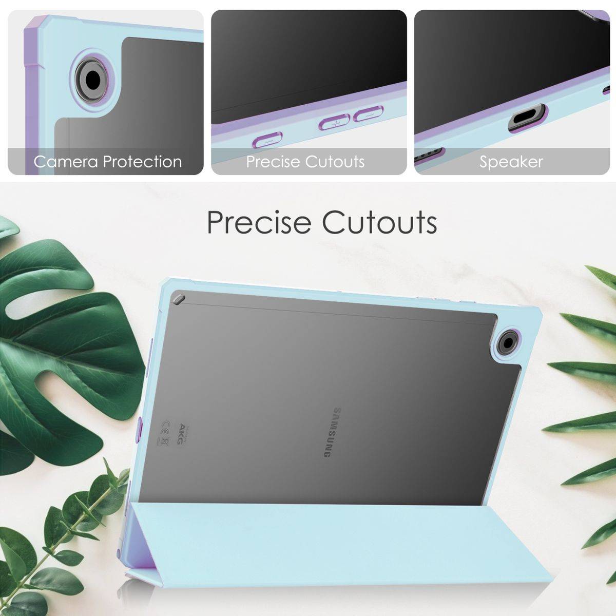 Für Samsung Galaxy Tab A8 2021 X200 / X205 Tasche Hell Blau Hülle Etuis Design Acryl Smart Cover Case Schutz Kappe aufstellen