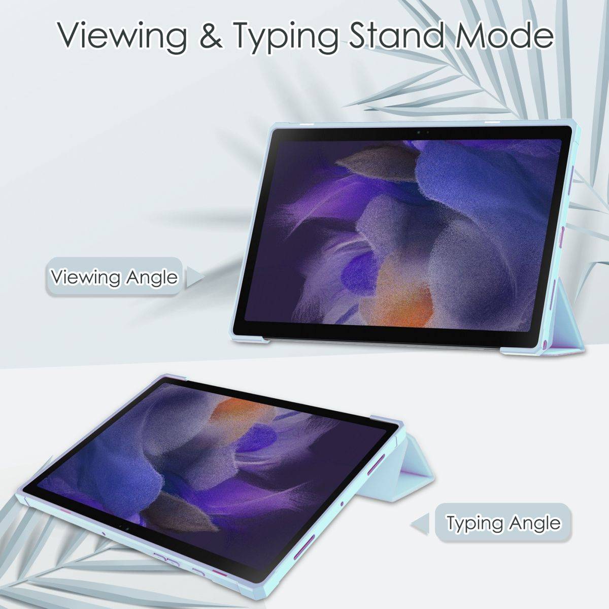 Für Samsung Galaxy Tab A8 2021 X200 / X205 Tasche Hell Blau Hülle Etuis Design Acryl Smart Cover Case Schutz Kappe aufstellen