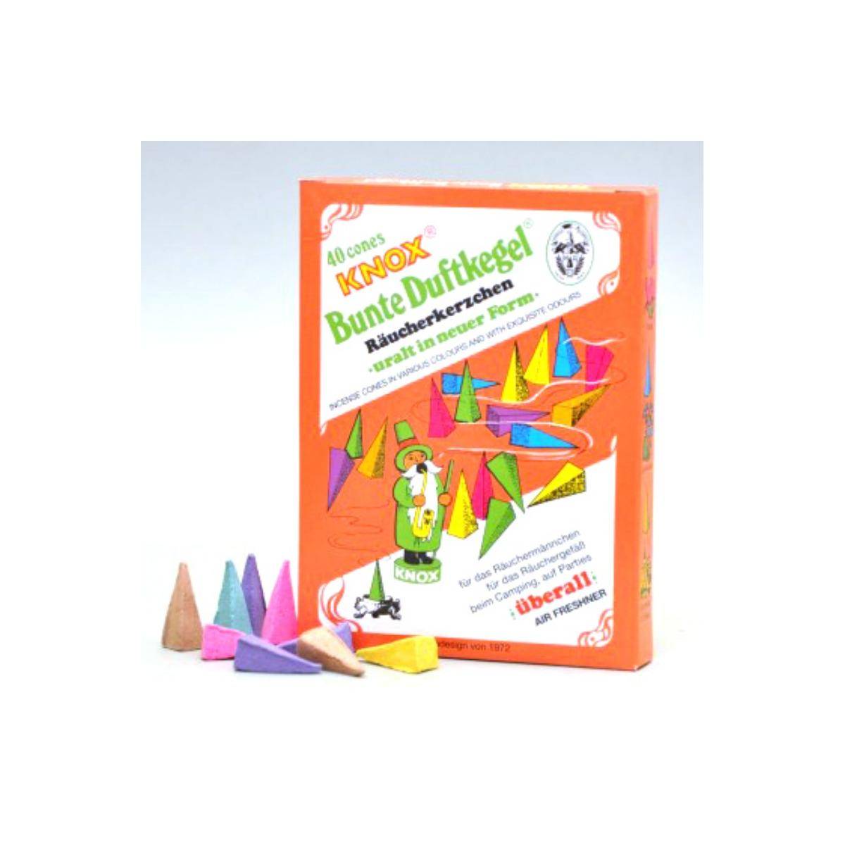 011100 - Räucherkerzen "bunte Duftkegel" - Nostalgie-DDR-Export-Design, 40 Stk.