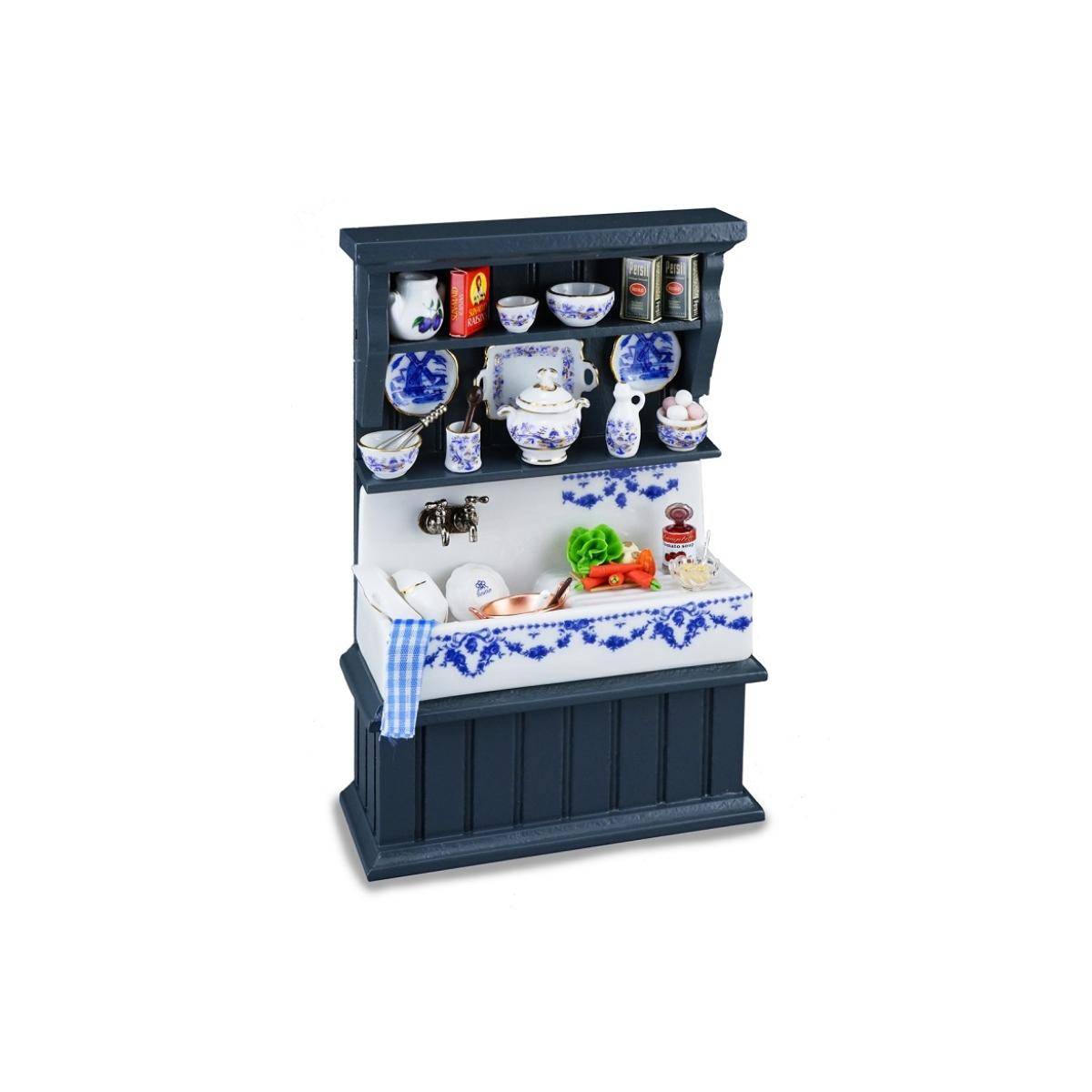 001.841/6 - Küchenwaschbecken, blau, dekoriert, Miniatur