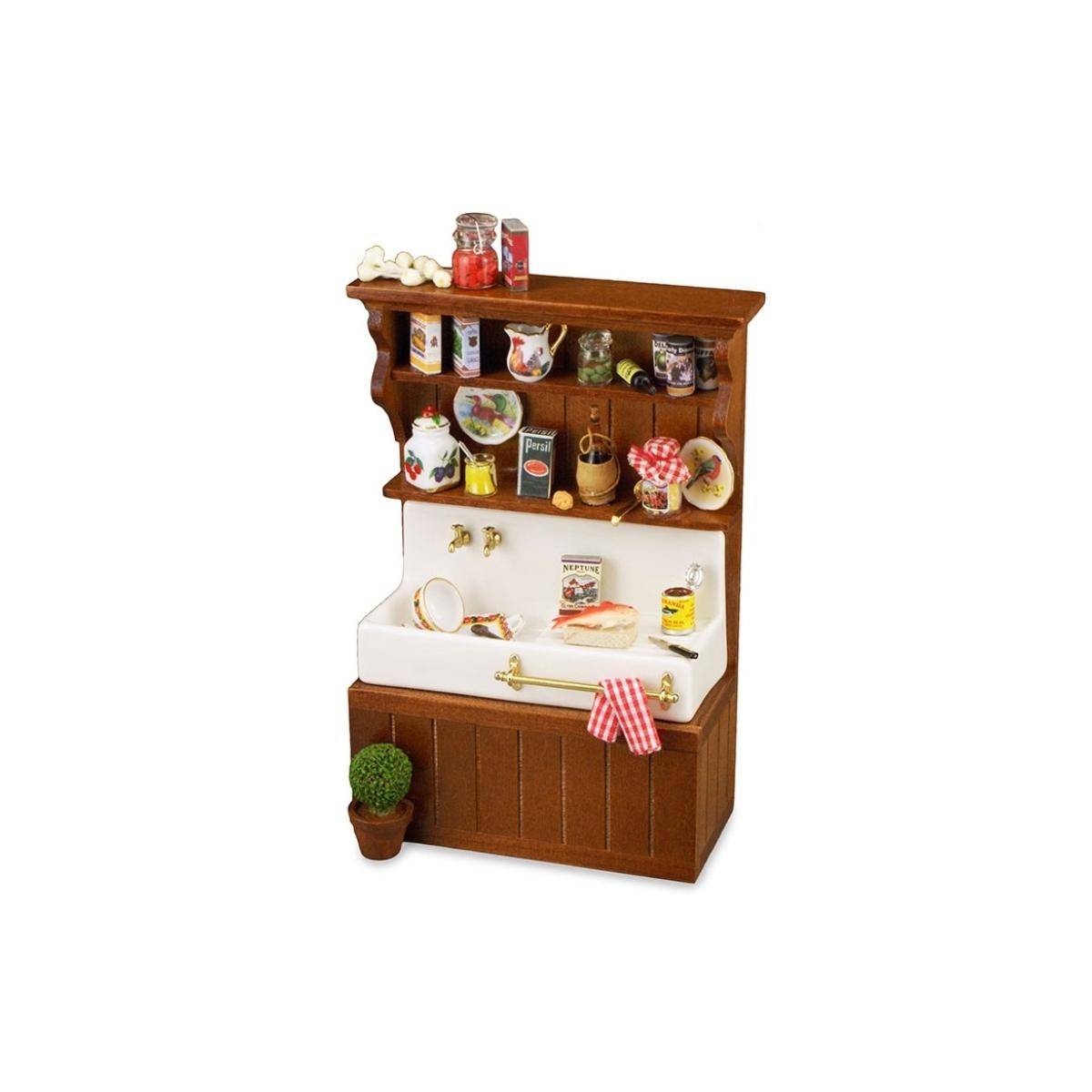 001.841/7 - Küchenwaschbecken, braun, dekoriert, Miniatur