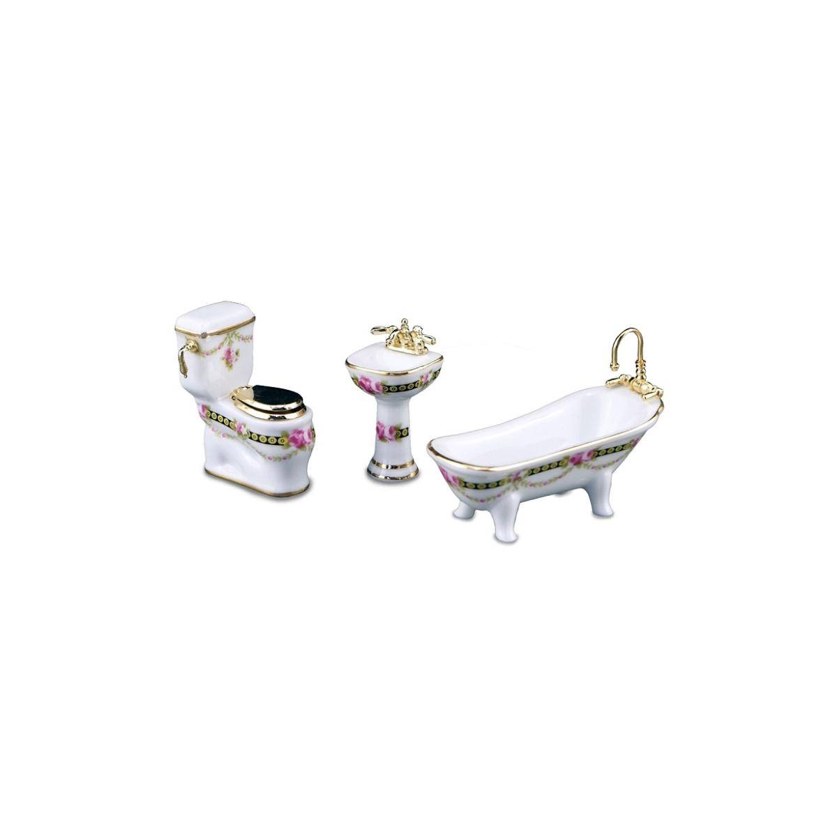 001.420/7 - Badezimmerset "Victoria", 3-teilig, Miniatur, mit Goldumrandung