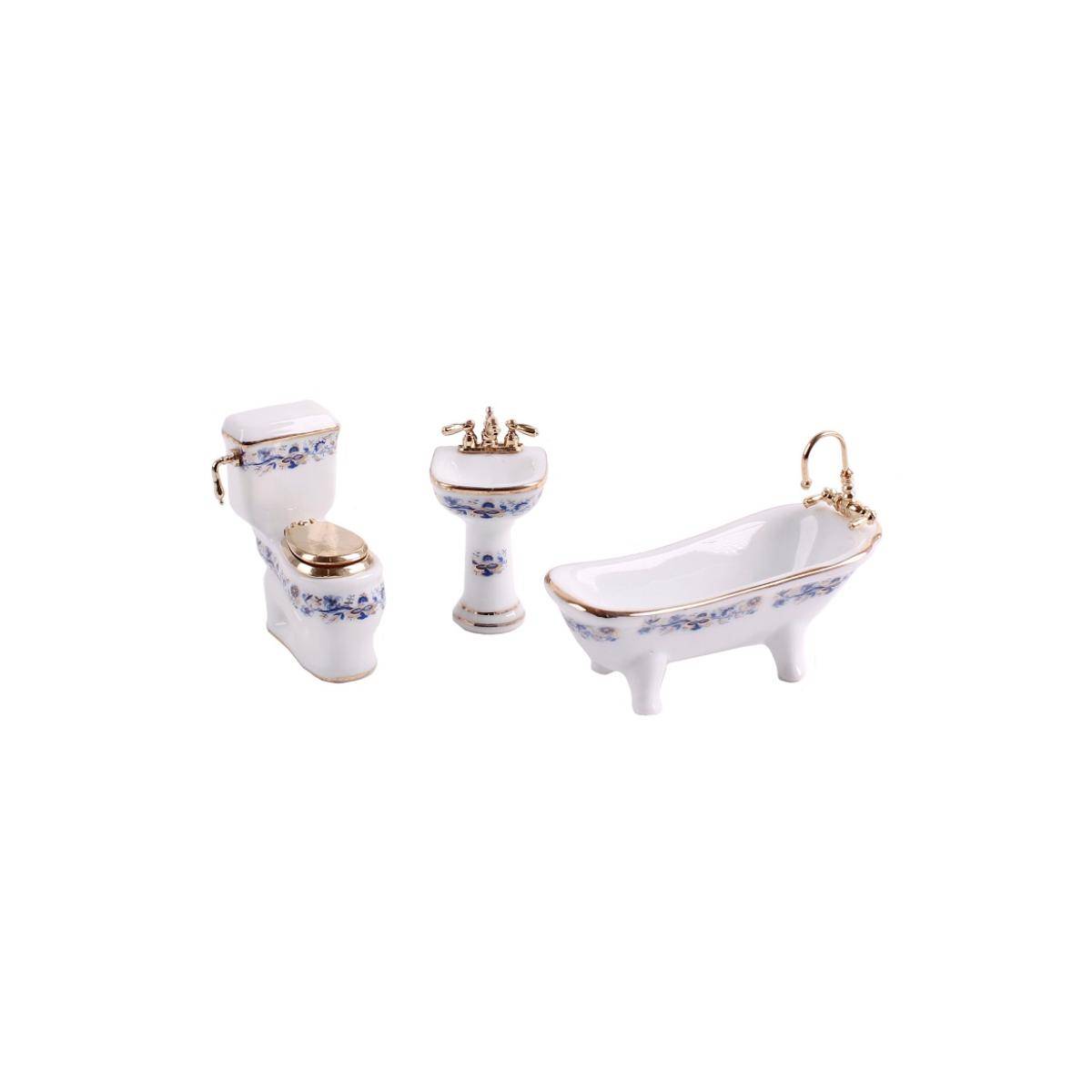 001.420/8 - Badezimmerset "Blau Gold", 3 Teile, Miniatur