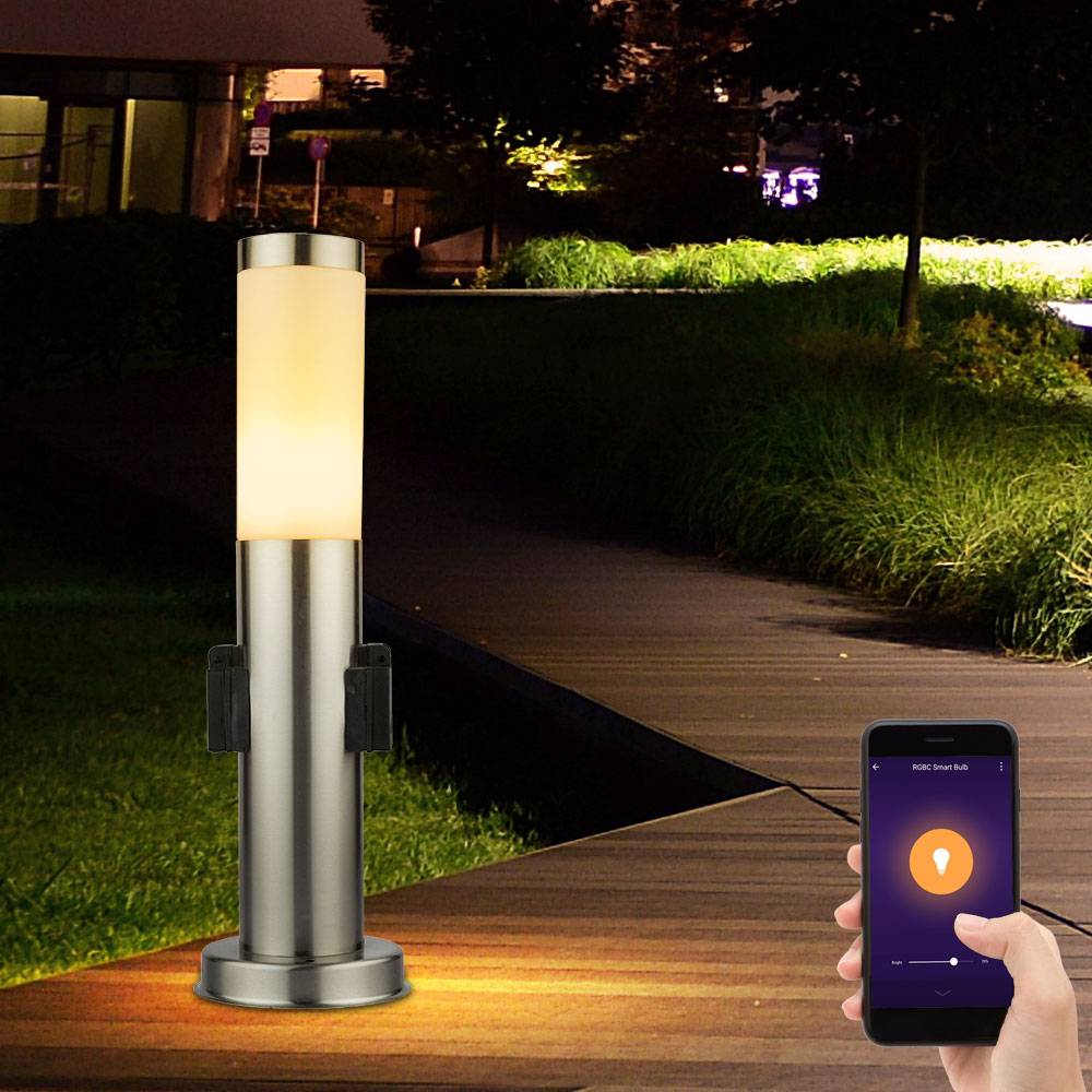 Smart Home LED RGB Außenleuchte mit Steckdose 45cm dimmbar Stromsäule Garten mit Lampe Farbwechsel App- und Sprachsteuerung Standleuchte RGB, 1x5W