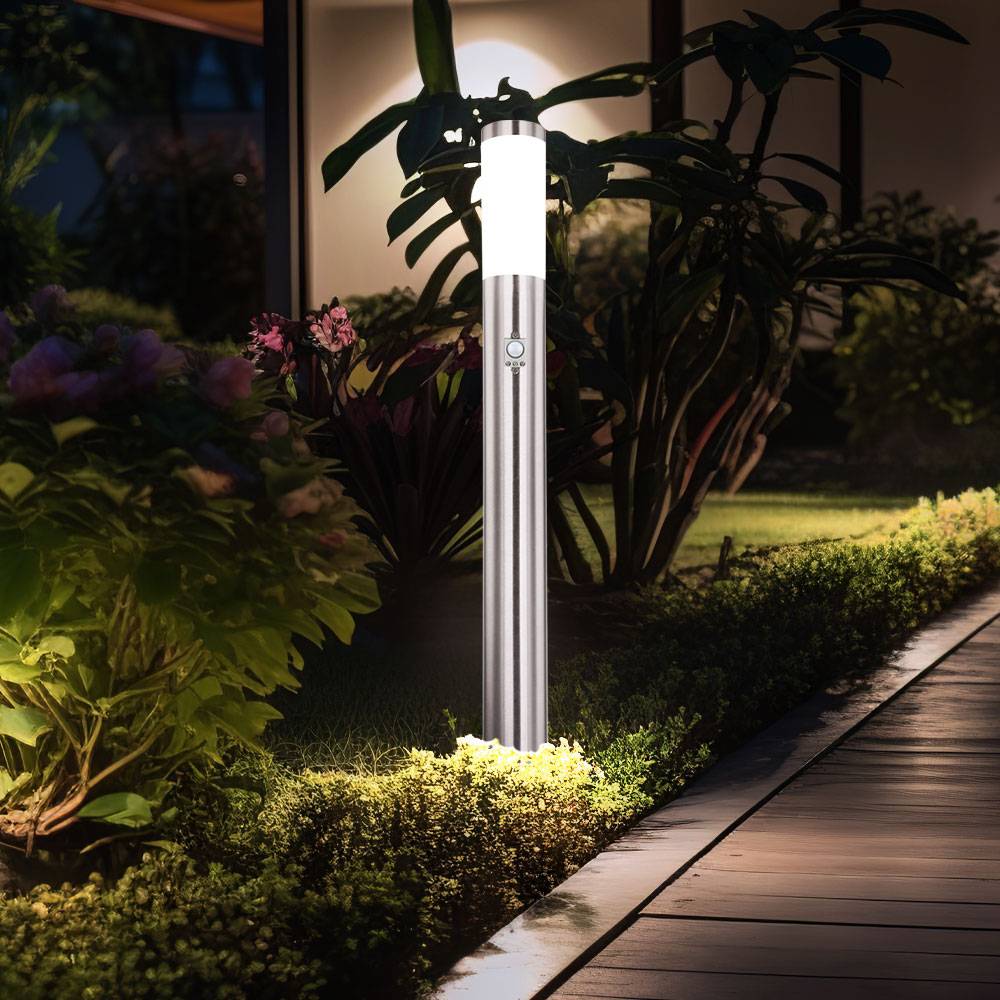 Wegeleuchte mit Bewegungsmelder Erdspieß Gartenleuchte LED Außenstehlampe, Edelstahl silber, 11W 1055lm 3000K, DxH 7,6x80 cm