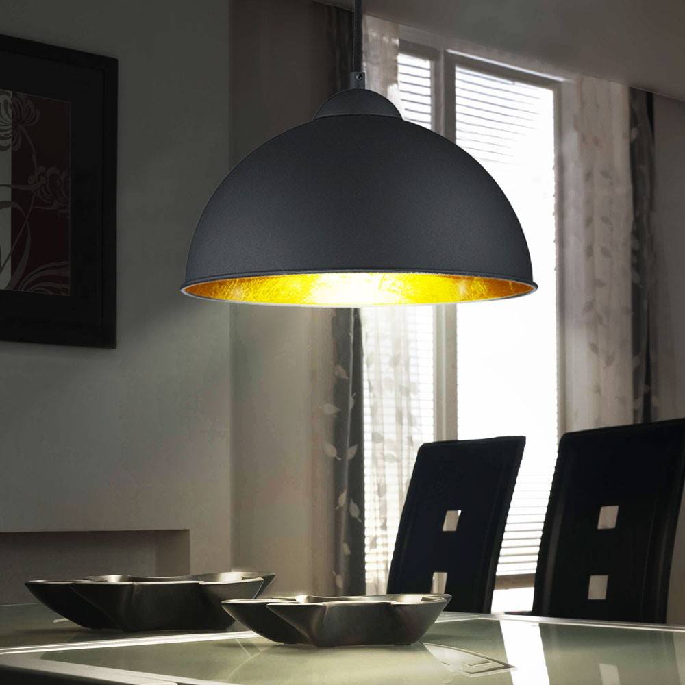Pendelleuchte Wohnzimmerlampe Hängelampe Esstischleuchte schwarz gold, Metall, 1x E27, DxH 31 x 127 cm