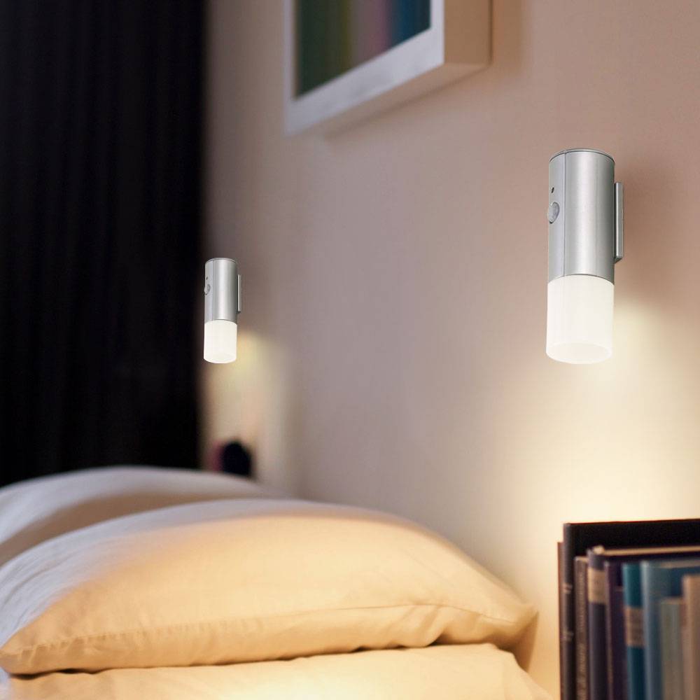 Nachtlicht mit Bewegungsmelder Batterie LED Treppenleuchte mit Bewegungsmelder Nachtlicht mit Batterie, titanfarben, 2x LED 0,06 Watt kaltweiß, DxH