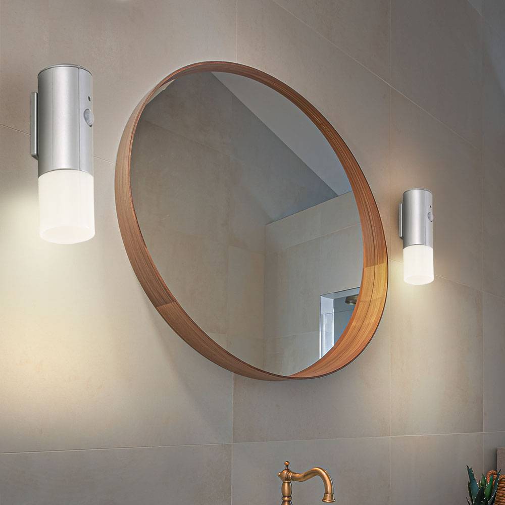 Nachtlicht mit Bewegungsmelder Batterie LED Treppenleuchte mit Bewegungsmelder Nachtlicht mit Batterie, titanfarben, 2x LED 0,06 Watt kaltweiß, DxH