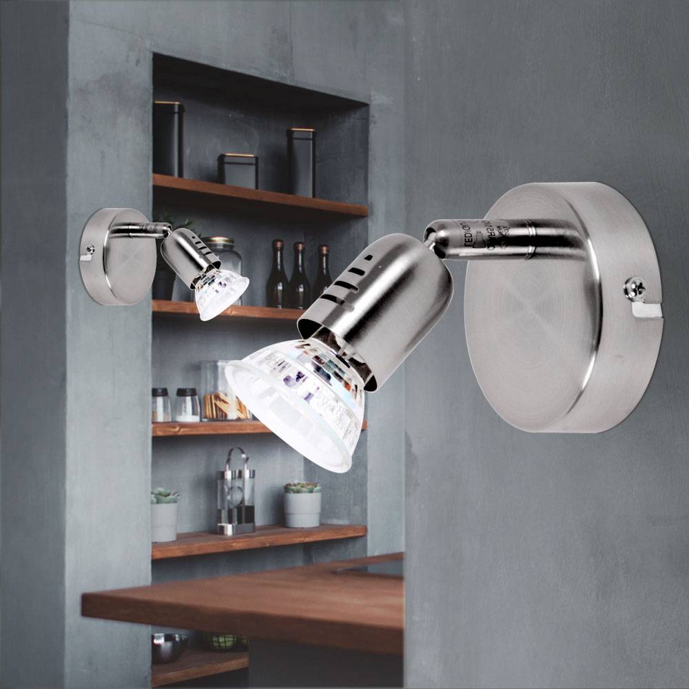 Wandleuchte schwenkbar Wandlampe Flurleuchte Spotstrahler Wohnzimmer, Metall verchromt, 1xLED 2,5W 200Lm warmweiß, 2er Set
