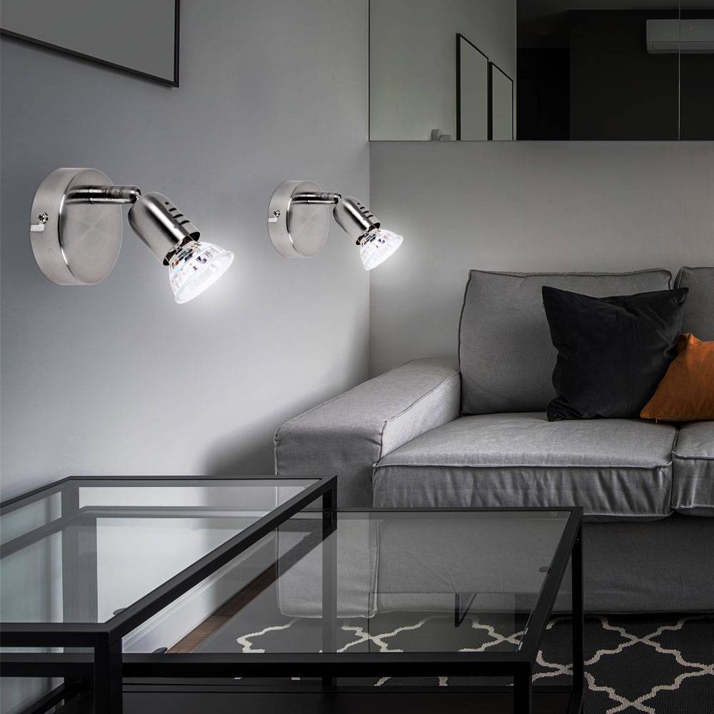 Wandleuchte schwenkbar Wandlampe Flurleuchte Spotstrahler Wohnzimmer, Metall verchromt, 1xLED 2,5W 200Lm warmweiß, 2er Set