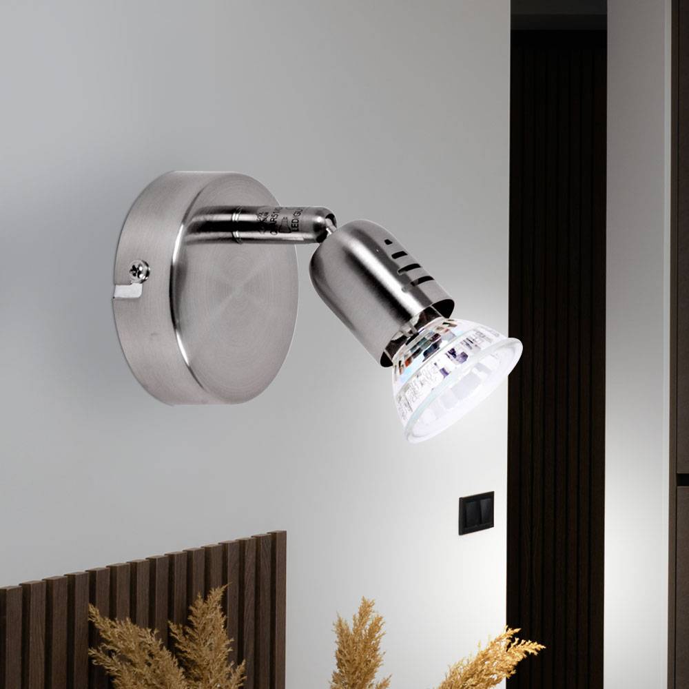 Wandleuchte schwenkbar Wandlampe Flurleuchte Spotstrahler Wohnzimmer, Metall verchromt, 1xLED 2,5W 200Lm warmweiß, 2er Set