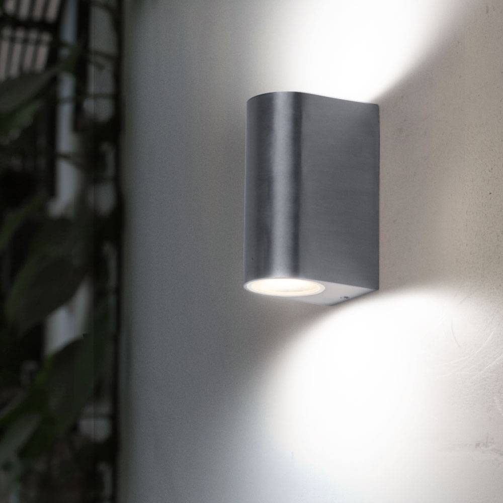 2er Set Außen Wand Lampen silber Garten Beleuchtung Up Down Strahler Alu-Druckguss