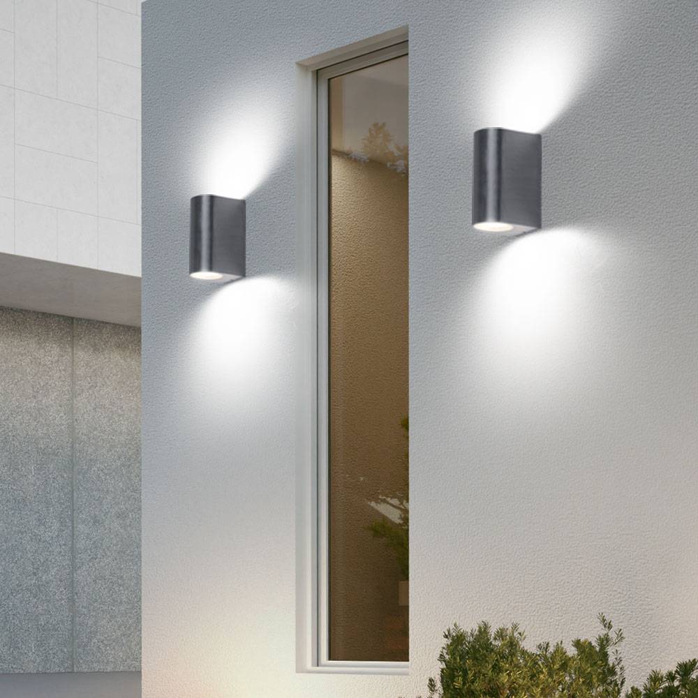 2er Set Außen Wand Lampen silber Garten Beleuchtung Up Down Strahler Alu-Druckguss