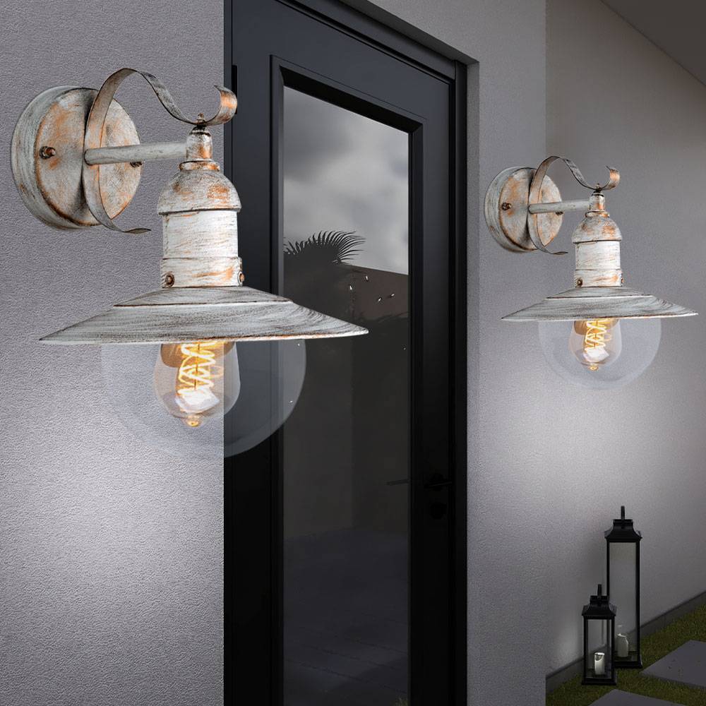 Wandleuchte Wandlampe Außenleuchte Hauswandleuchte Balkon, IP44, Stahl weiß goldfarben, Landhausstil, 1x E27 Fassung, HxBxT 25,6x24x27,2 cm