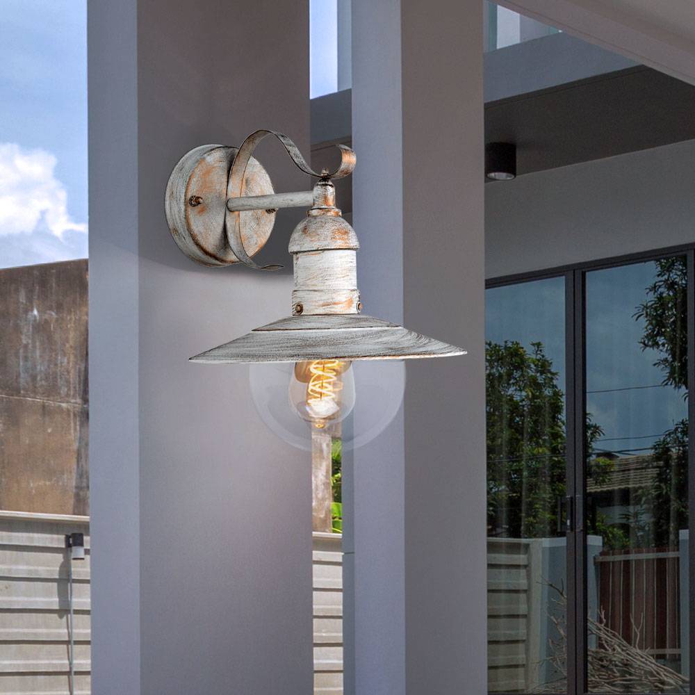 Wandleuchte Wandlampe Außenleuchte Hauswandleuchte Balkon, IP44, Stahl weiß goldfarben, Landhausstil, 1x E27 Fassung, HxBxT 25,6x24x27,2 cm