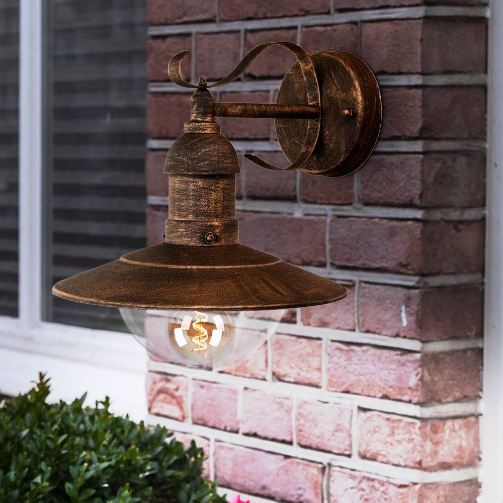 Außenlampe Wandleuchte Außen E27 Terrassenlampe Wandlampe schwarz gold, Metall Kunststoff, 1x E27 Fassung, B x H x T 24 x 25,6 x 27,2 cm