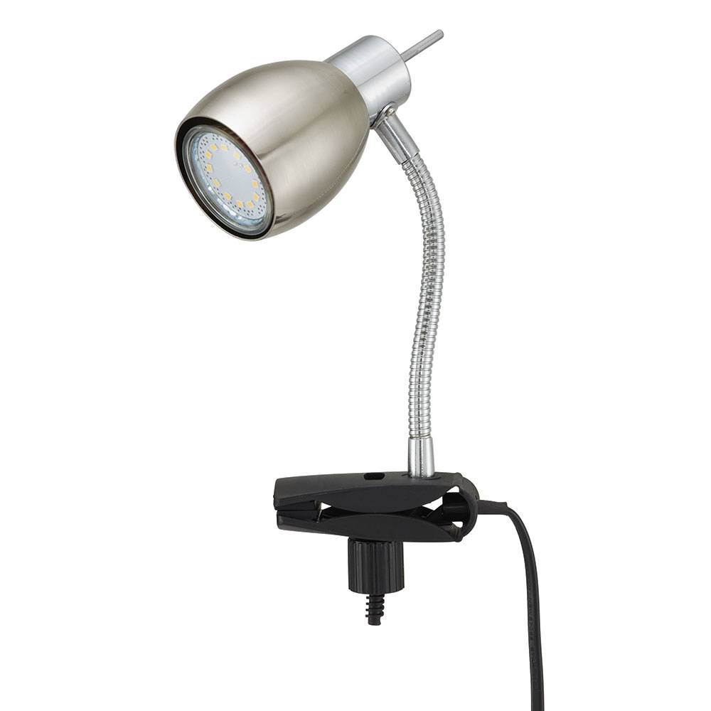 Klemmlampe nickel matt Klemmleuchte Klemmlampe LED mit Stecker, Tischleuchte Leselampe, Spot beweglich, Metall schwarz, 1x LED 3W 250Lm 3000K, HxA