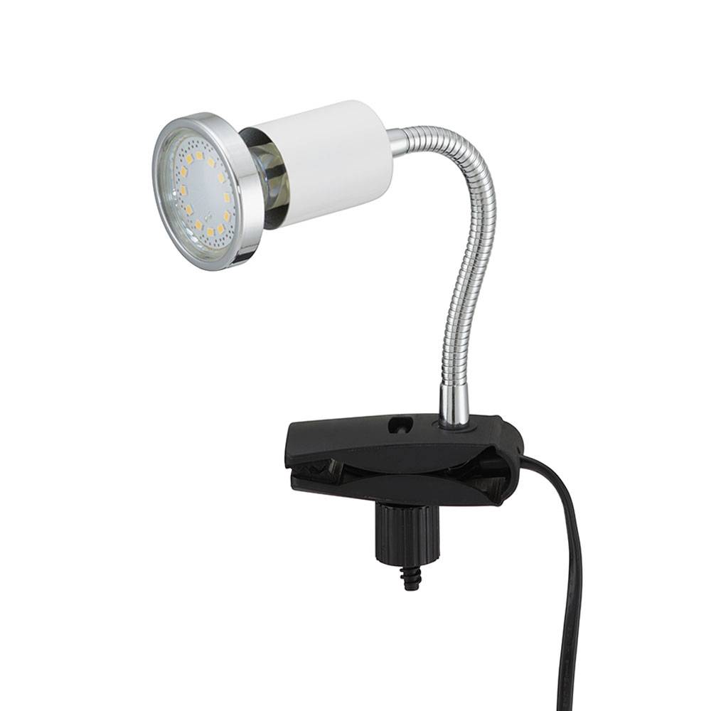 Klemmlampe weiß Klemmleuchte Klemmlampe LED mit Stecker, Tischleuchte Leselampe, Spot beweglich, Metall weiß, 1x LED 3W 250Lm 3000K, HxBxA 14x3,5x14