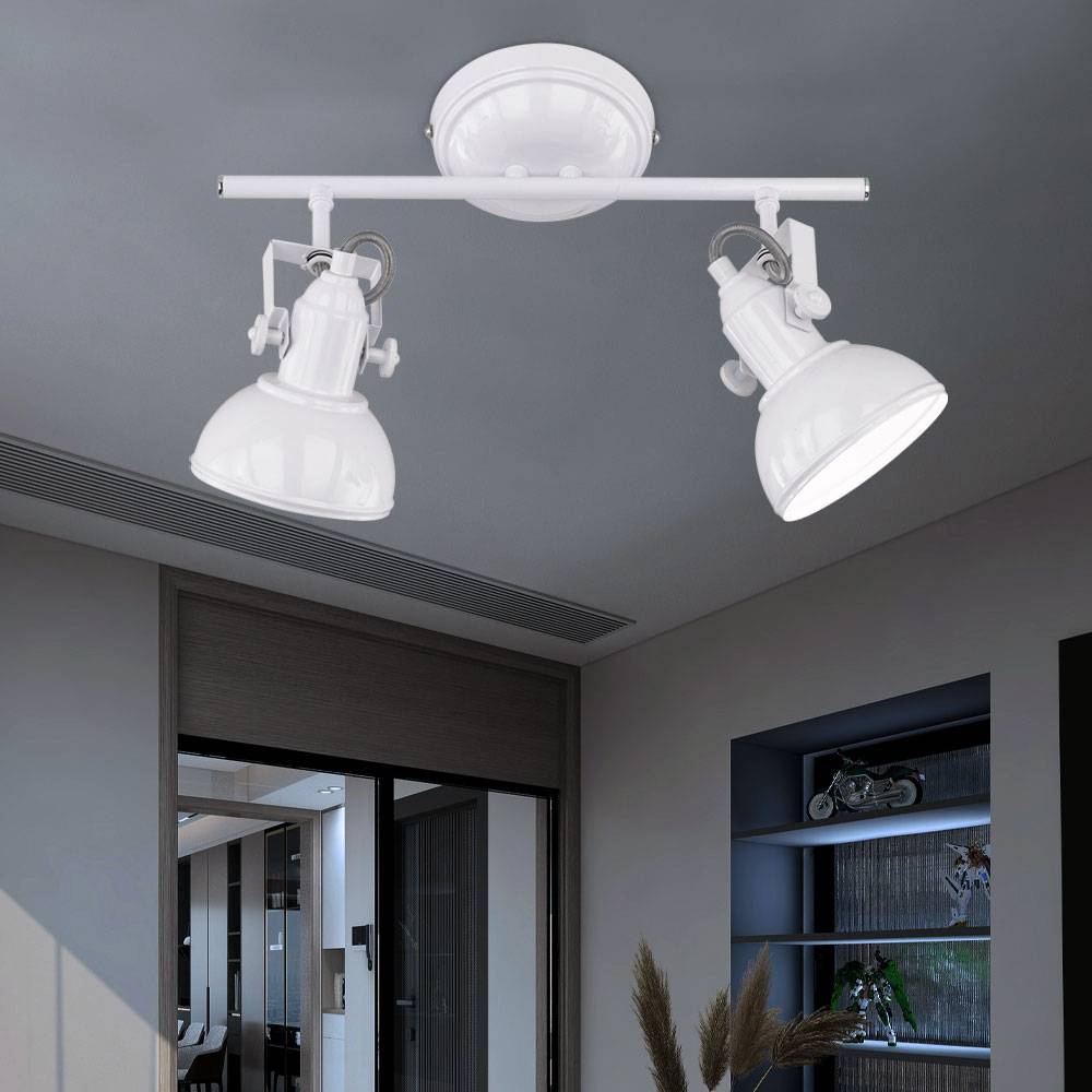 Deckenleuchte 2 Flammig weiß Deckenlampe Strahler Deckenspot Wohnzimmer weiß, Spots schwenkbar, Metall, 2x E14, LxBxH 36x13x25 cm