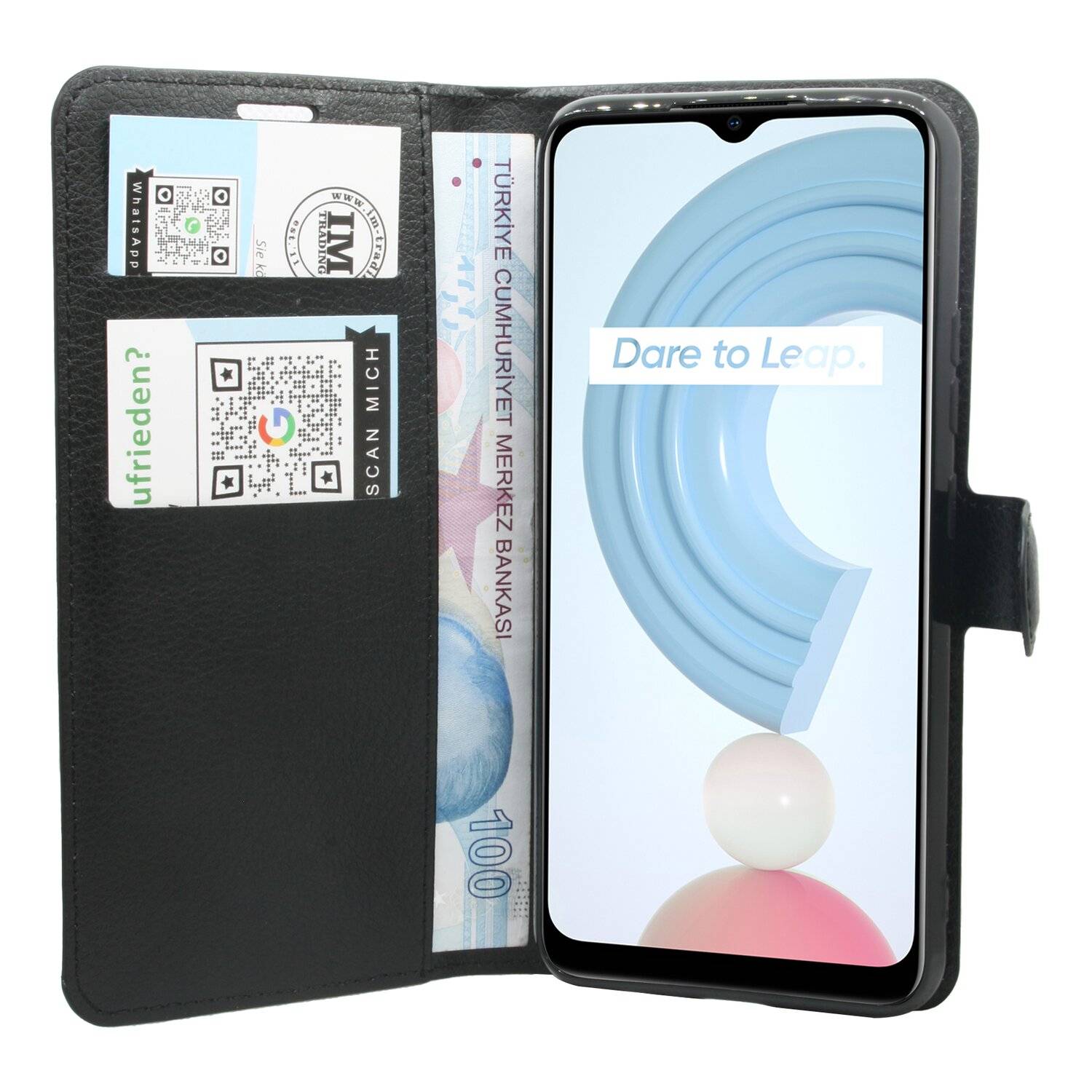 Buch Tasche Schutzhülle aufklappbare Hülle Standfunktion Zubehör kompatibel mit Realme C25Y schwarz