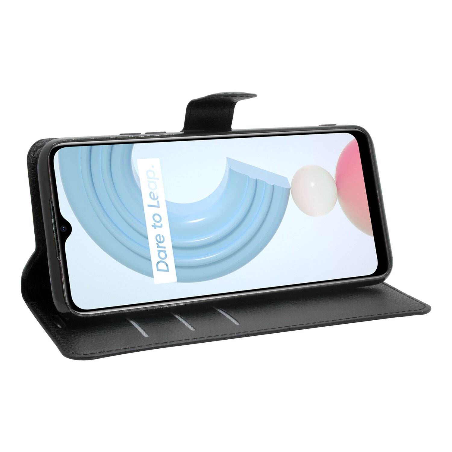 Buch Tasche Schutzhülle aufklappbare Hülle Standfunktion Zubehör kompatibel mit Realme C25Y schwarz