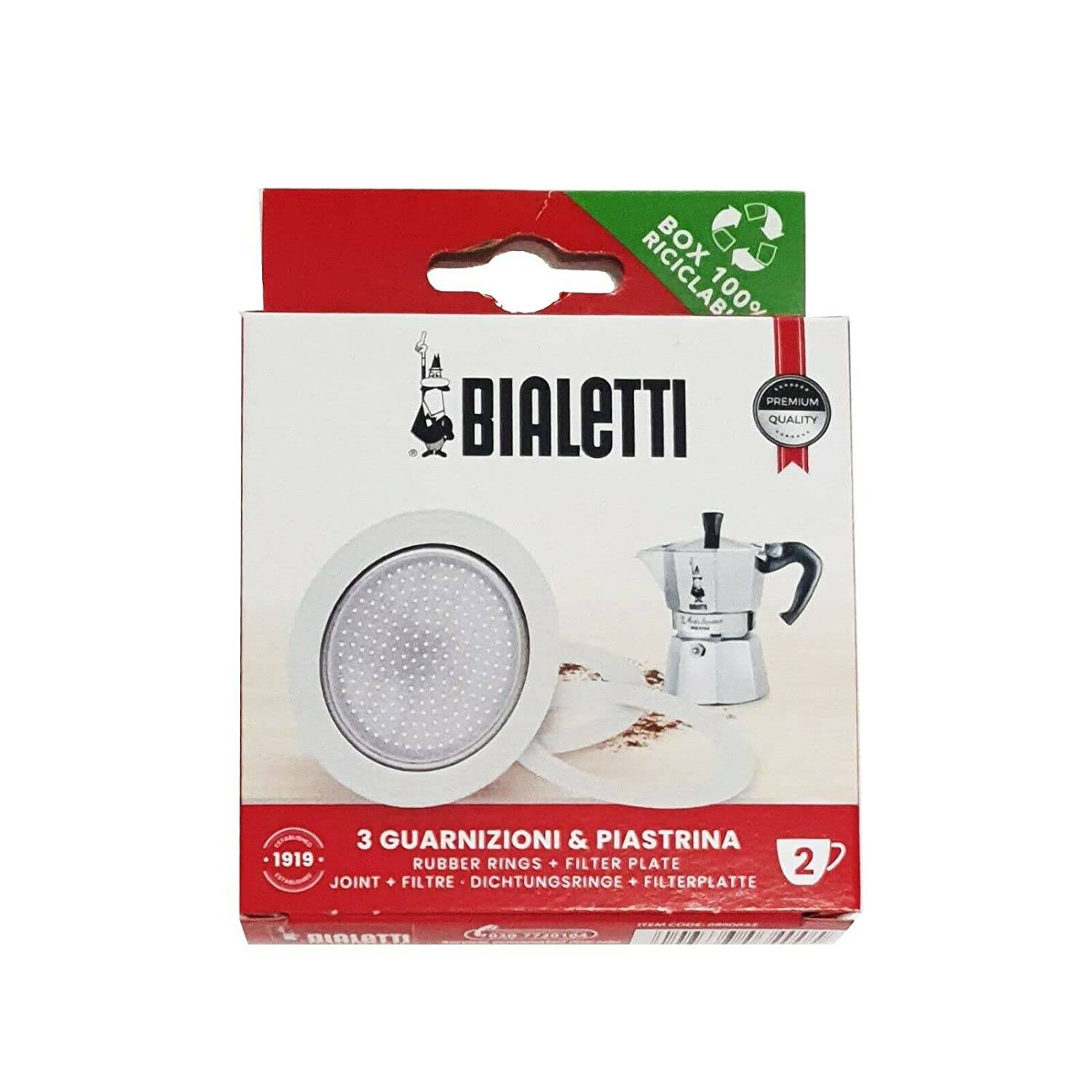 Bialetti 0800032 Ersatzteilset 1 Filterplatte und 3 Dichtungsringe 2 Tassen, silber/weiß (1 Set)
