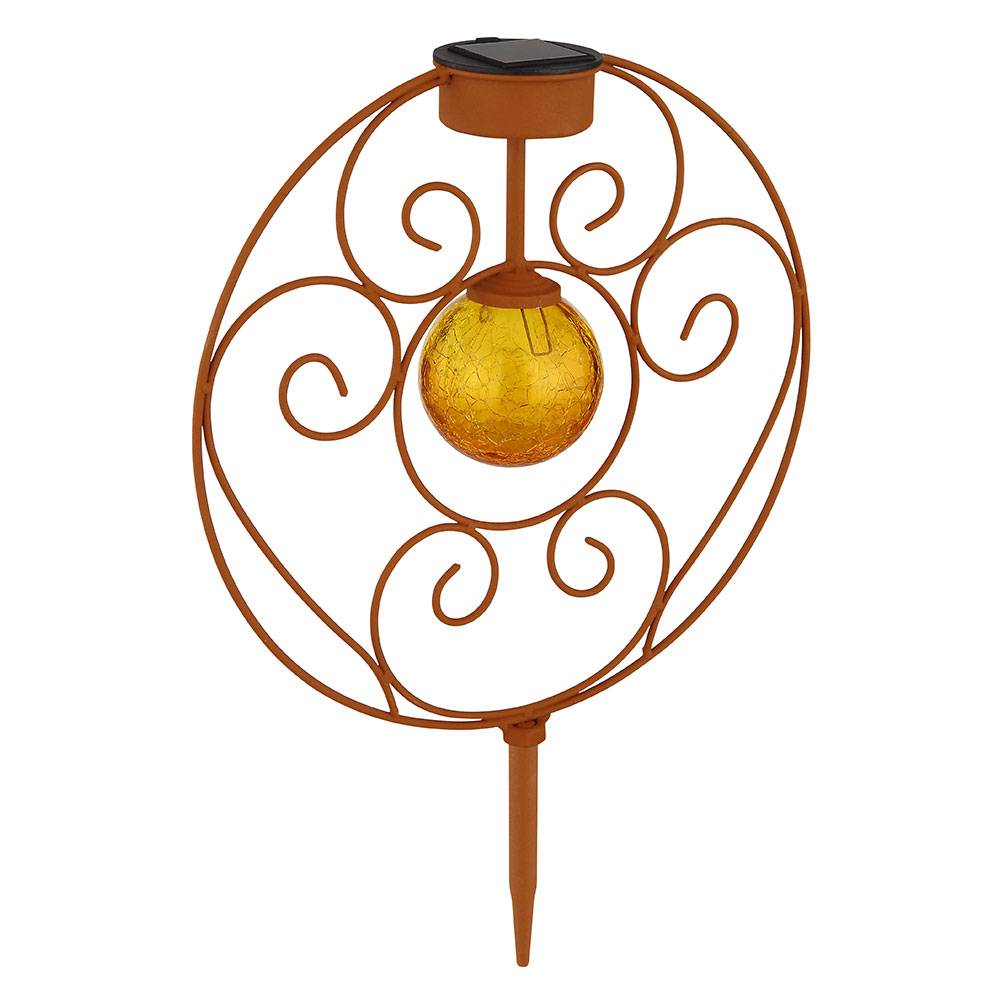 Solarlampe orientalische Glaskugel rostfarben Dekoleuchte Gartenlampe Erdspieß Solarleuchte Metall für Außen, Metall Glas, 1x LED 0,06W warmweiß,