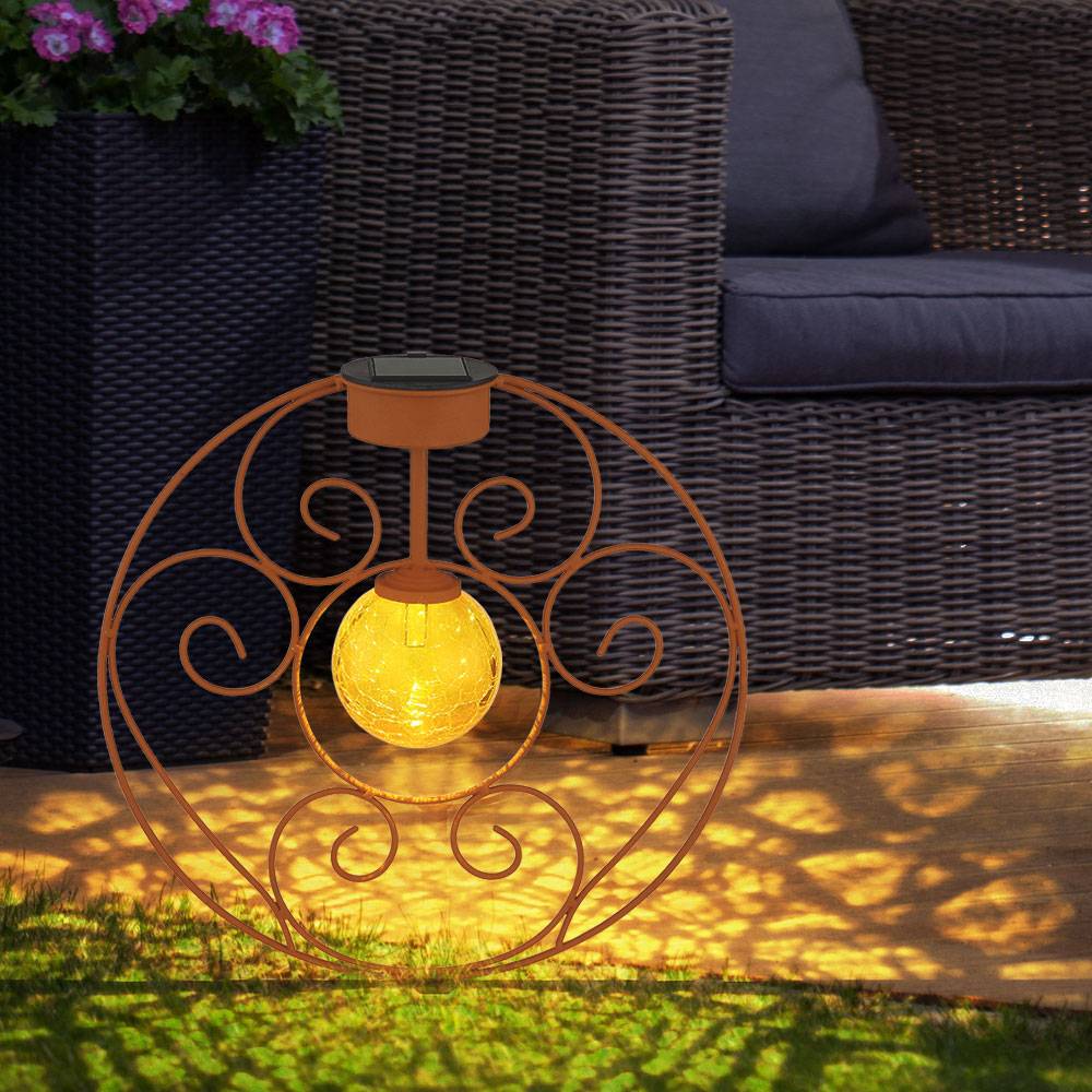 Solarlampe orientalische Glaskugel rostfarben Dekoleuchte Gartenlampe Erdspieß Solarleuchte Metall für Außen, Metall Glas, 1x LED 0,06W warmweiß,