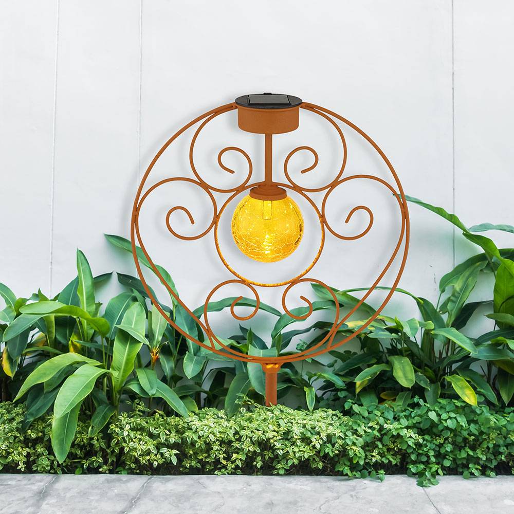 Solarlampe orientalische Glaskugel rostfarben Dekoleuchte Gartenlampe Erdspieß Solarleuchte Metall für Außen, Metall Glas, 1x LED 0,06W warmweiß,