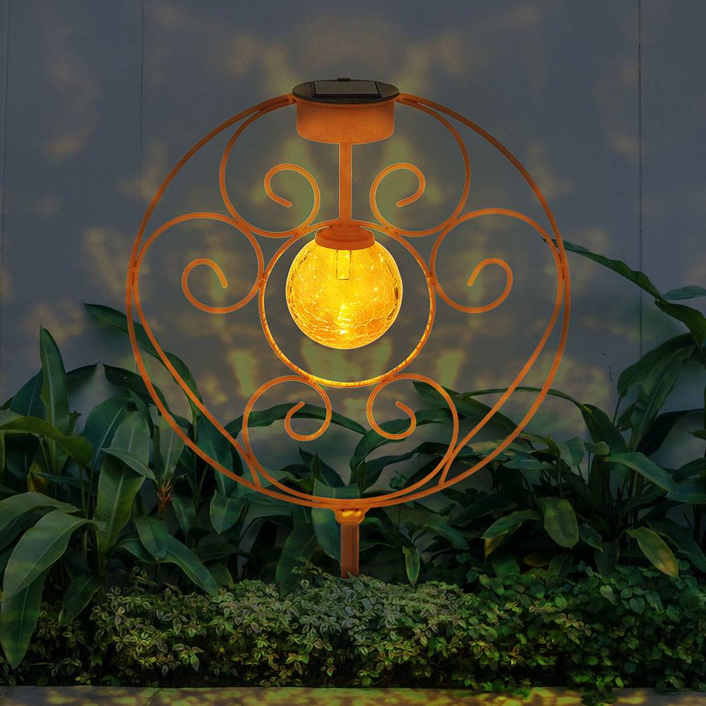 Solarlampe orientalische Glaskugel rostfarben Dekoleuchte Gartenlampe Erdspieß Solarleuchte Metall für Außen, Metall Glas, 1x LED 0,06W warmweiß,