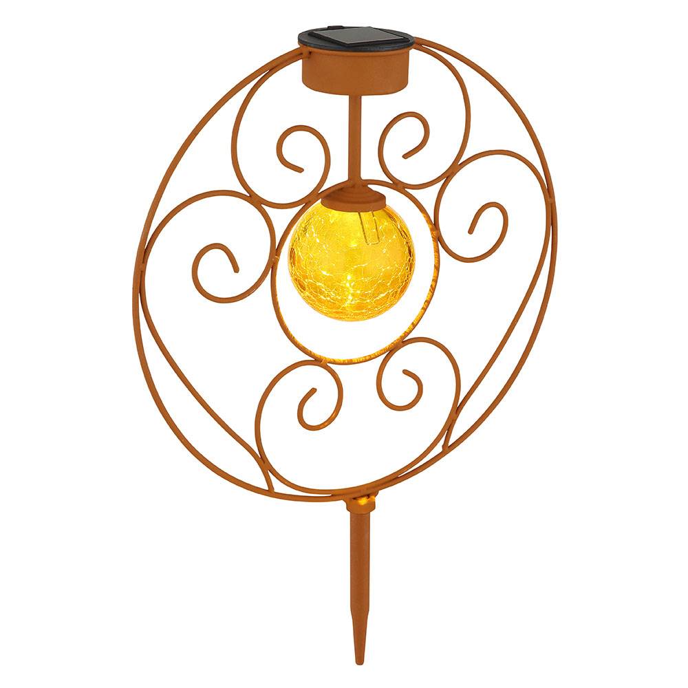 Solarlampe orientalische Glaskugel rostfarben Dekoleuchte Gartenlampe Erdspieß Solarleuchte Metall für Außen, Metall Glas, 1x LED 0,06W warmweiß,