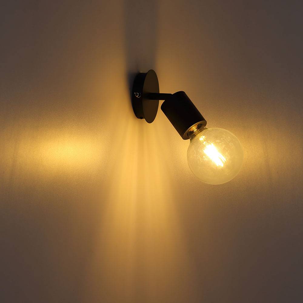 Wandlampe Innen mit Schalter Wandspot schwarz schwenkbare Wandleuchte, Aluminium Metall, 1x E27, BxHxÜ 12x14,5x16 cm