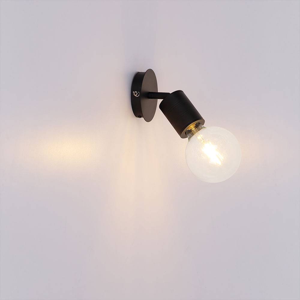 Wandlampe Innen mit Schalter Wandspot schwarz schwenkbare Wandleuchte, Aluminium Metall, 1x E27, BxHxÜ 12x14,5x16 cm