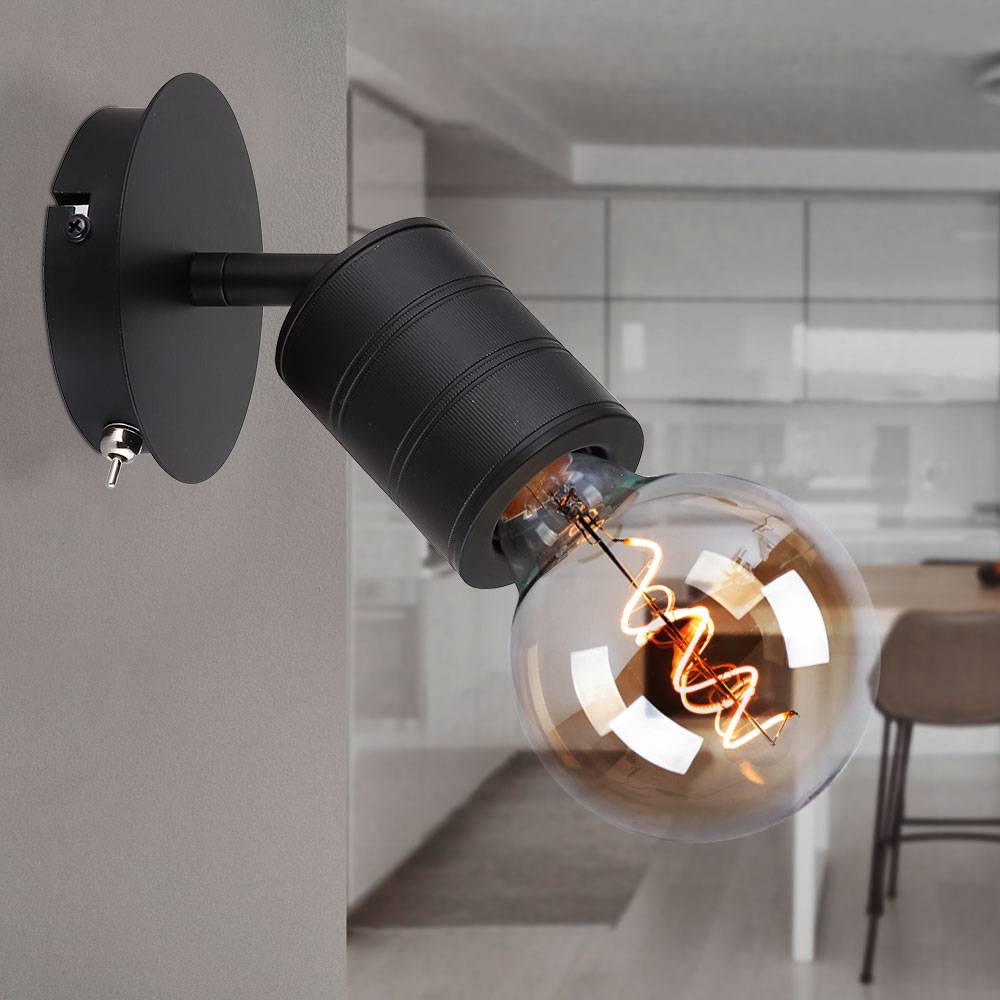 Wandlampe Innen mit Schalter Wandspot schwarz schwenkbare Wandleuchte, Aluminium Metall, 1x E27, BxHxÜ 12x14,5x16 cm