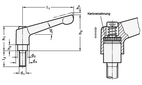 Otto Ganter GmbH & Co. KG Normteilefabrik Verstellbarer Klemmhebel GN 300.1 d1 M 10mm l1 78mm IG GANTER 300.1-78-M10-SW