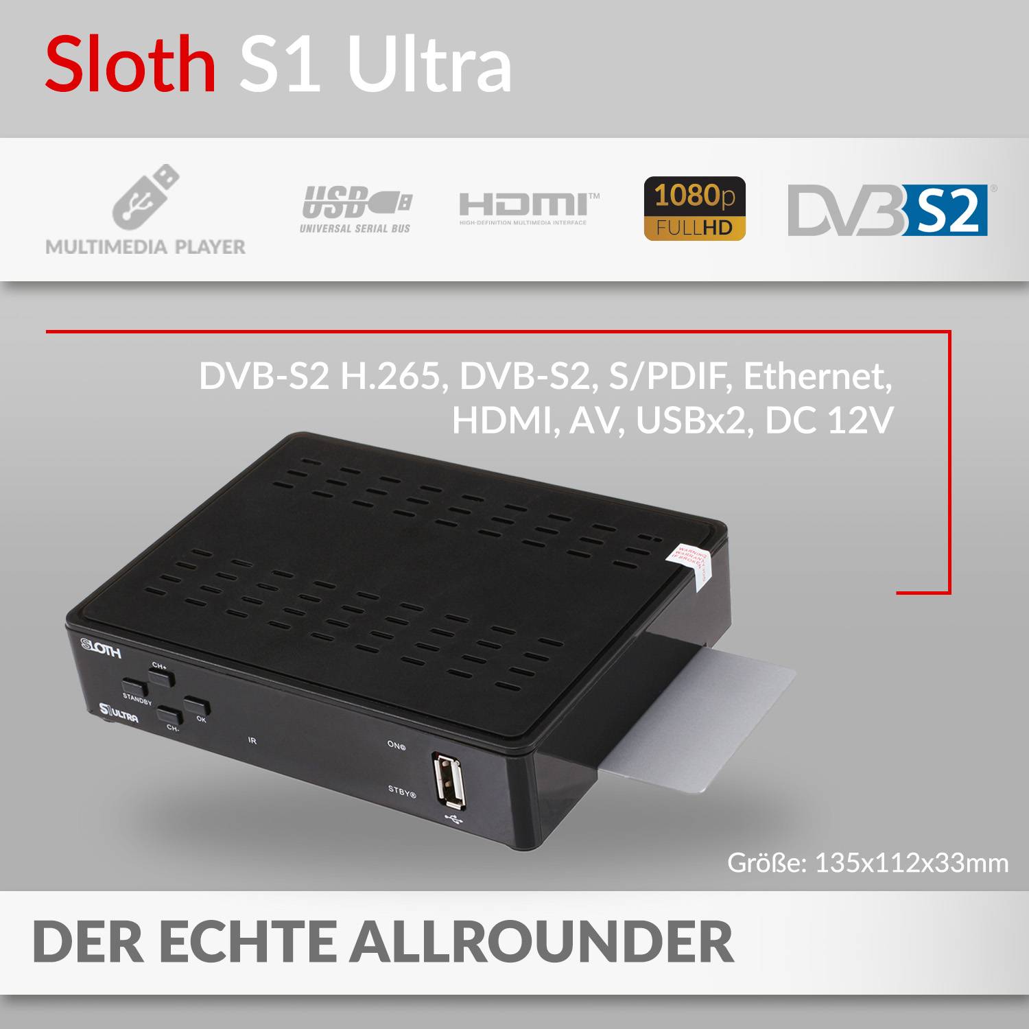 Sloth S1 Ultra Sat Receiver mit PVR I Digitaler Satelliten-Receiver HD 1080p - HDMI - LAN - USB