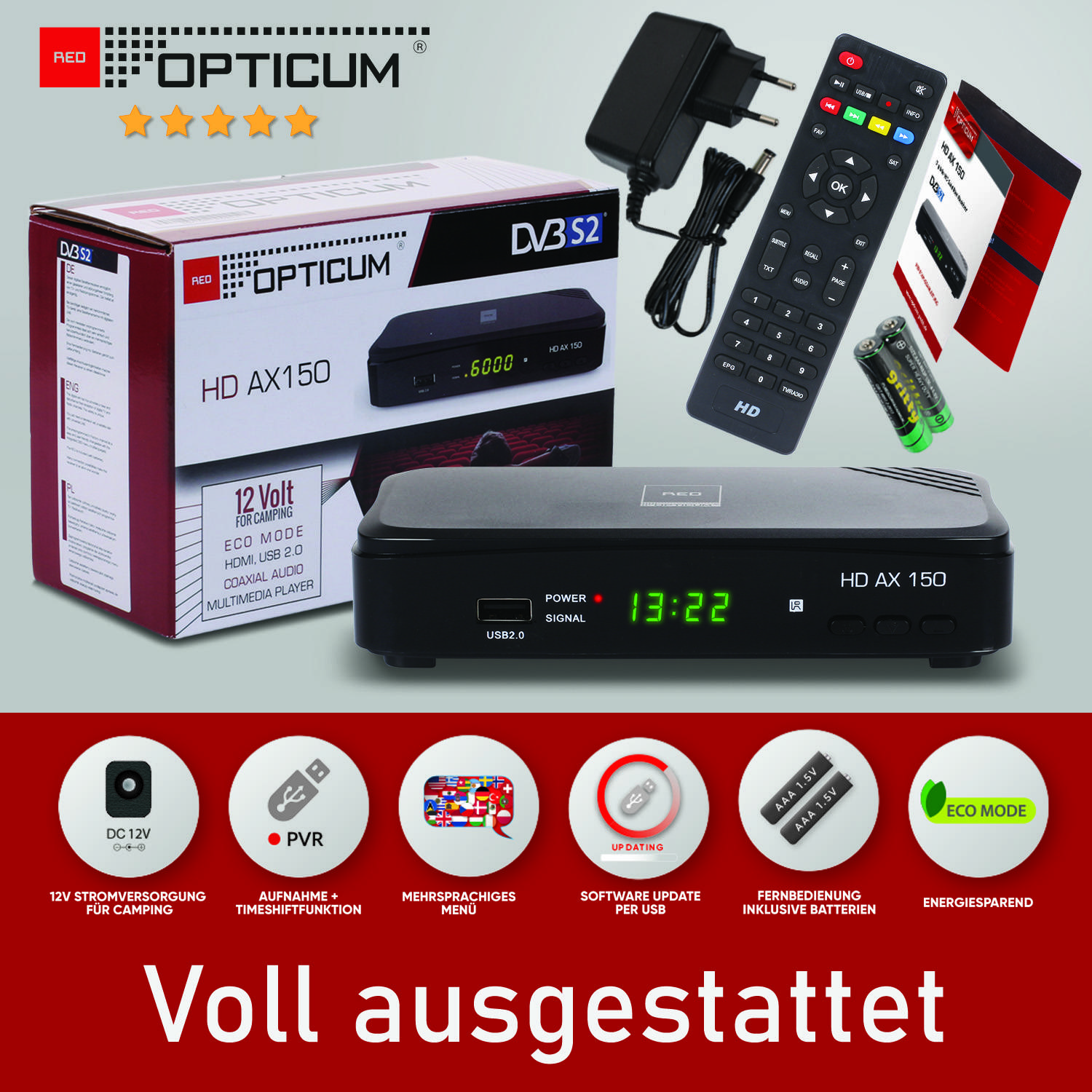 AX 150 Sat Receiver mit Aufnahmefunktion PVR I Digitaler Satelliten-Receiver HD mit HDMI - SCART-USB