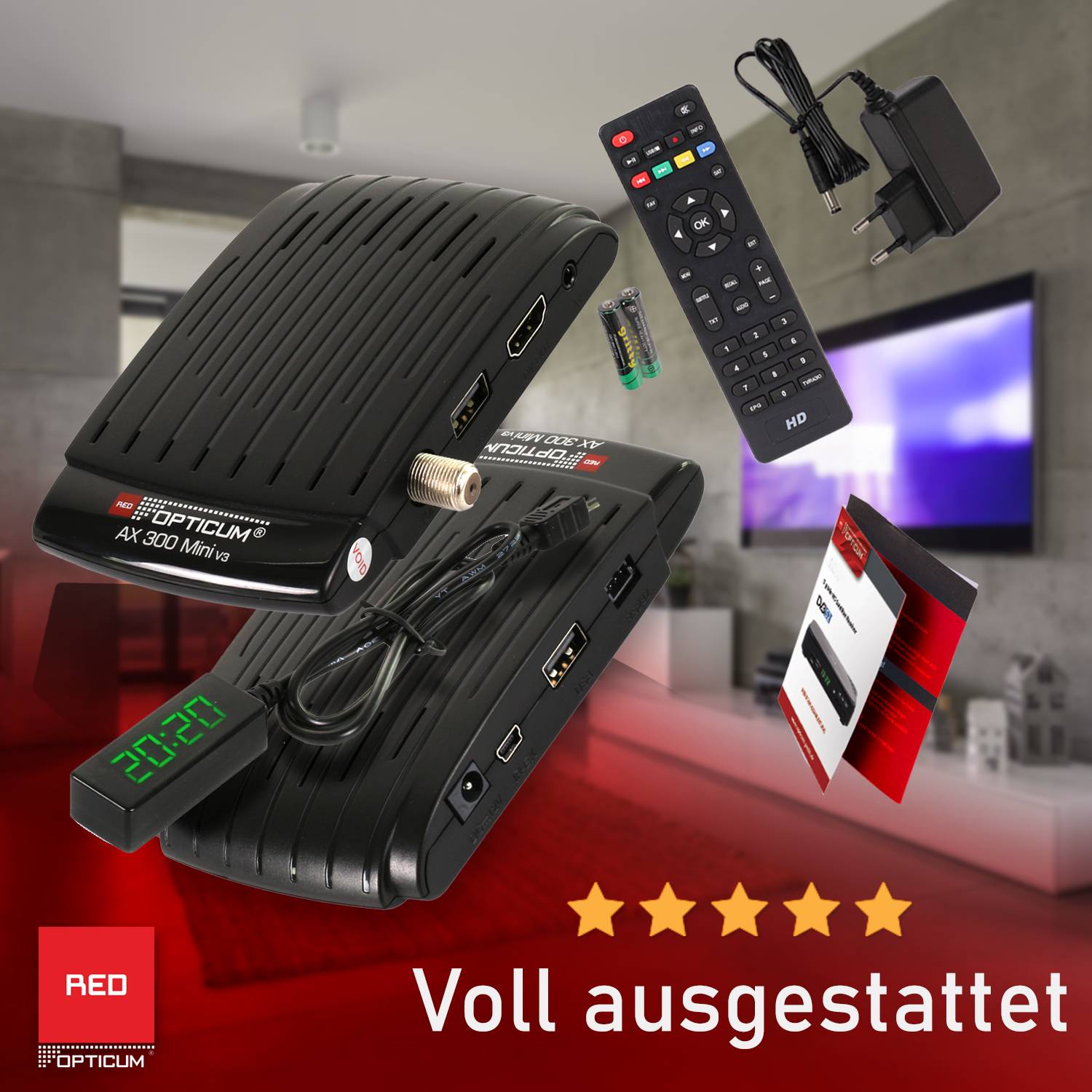 AX 300 mini V3 Sat Receiver I Digitaler Satelliten-Receiver HD - externer IR Sensor mit LED Display