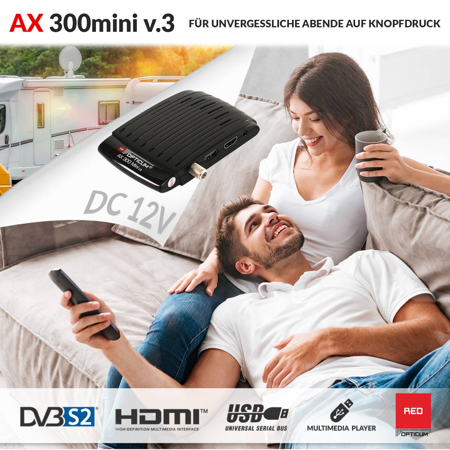 AX 300 mini V3 Sat Receiver I Digitaler Satelliten-Receiver HD - externer IR Sensor mit LED Display