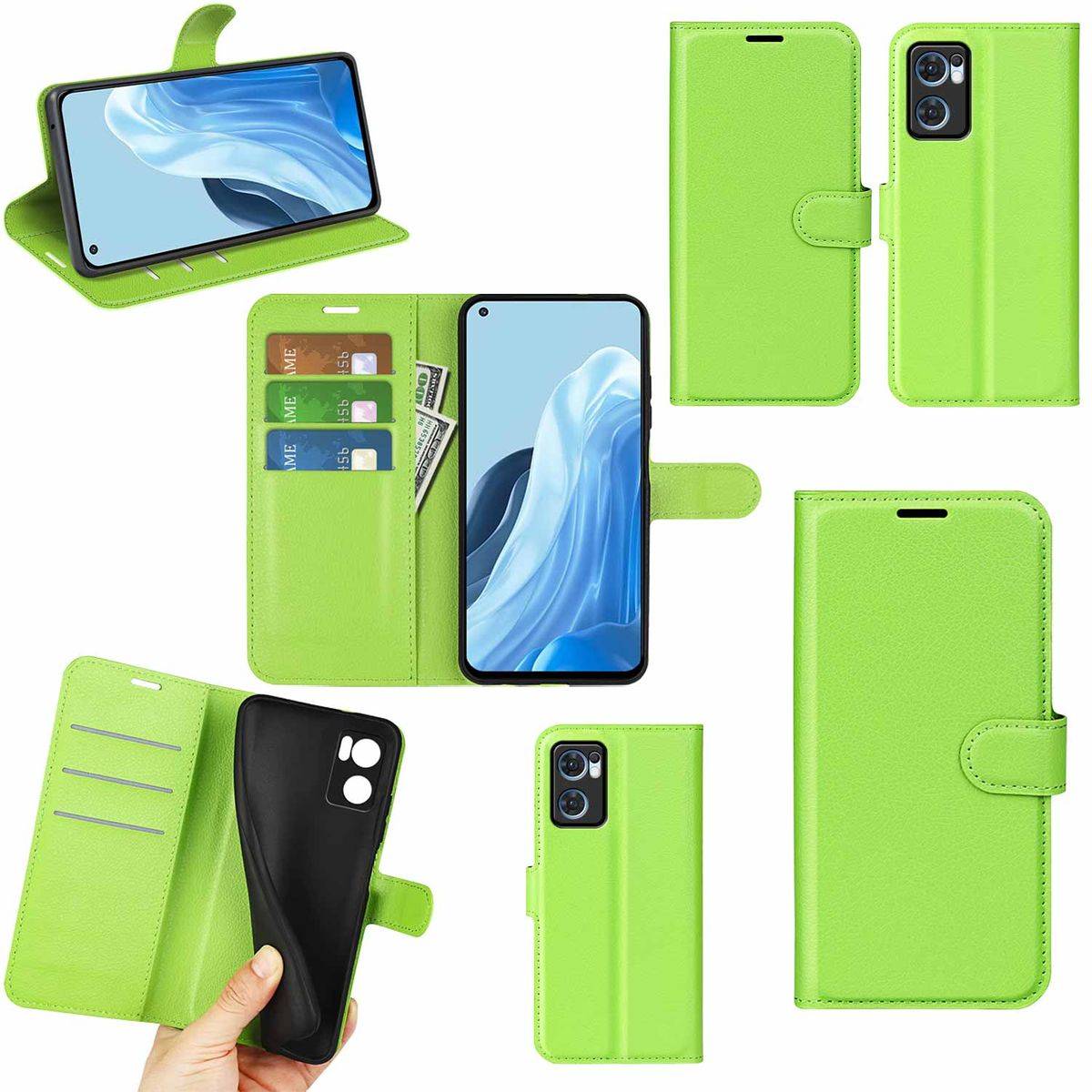 Für Oppo Find X5 Lite Handy Tasche Wallet Premium Schutz Hülle Case Cover Etuis Neu Zubehör Grün