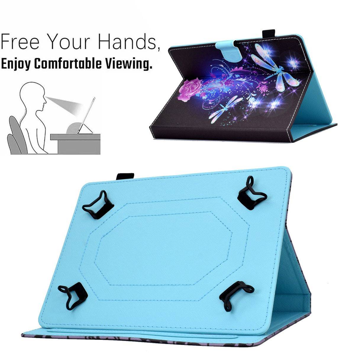 Kunstleder Tablet Cover Tasche Schmetterling für Amazon Fire HD 10 / 10 Plus Schwarz Hülle Case Etui