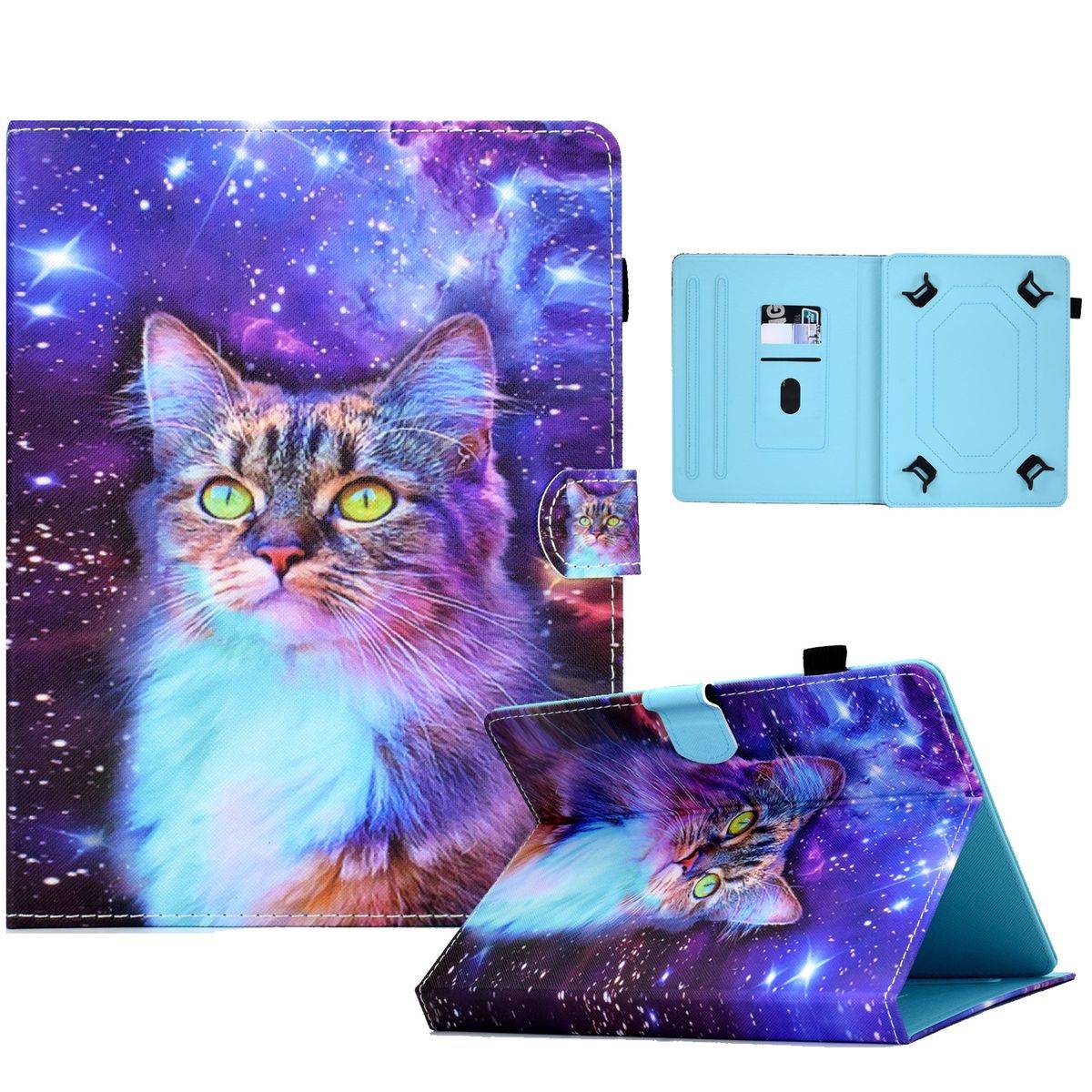 Kunstleder Tablet Cover Tasche Katze für Amazon Fire HD 10 / 10 Plus Schwarz Hülle Case Etui