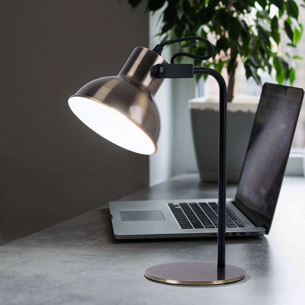 Tischleuchte Nachttischlampe Schreibtischleuchte schwarz mit schwenkbarem Spot, 1x E14, H 33,5 cm