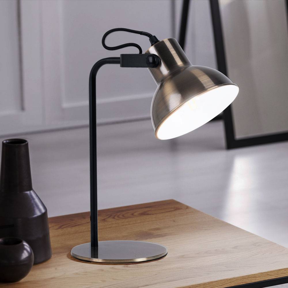 Tischleuchte Nachttischlampe Schreibtischleuchte schwarz mit schwenkbarem Spot, 1x E14, H 33,5 cm